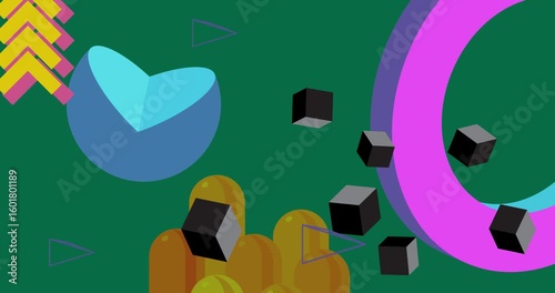 Geometrical graphic retro theme background animation with place for text. Minimal geometric elements frame video. Vintage abstract shapes for advertising.