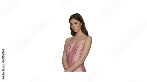 Elegant Woman in Pink Silk Slip Dress
