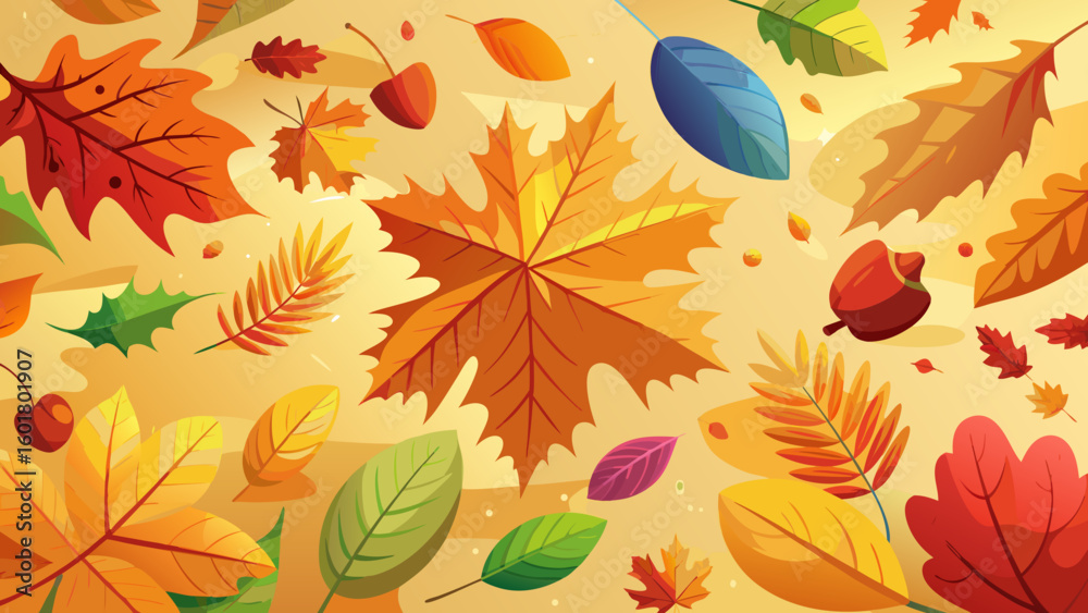 Fototapeta premium Autumn background with maple leaves and acorns. Vector illustration.