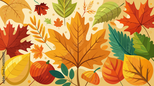Autumn background with maple leaves and acorns. Vector illustration.