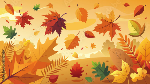 Autumn background with maple leaves and acorns. Vector illustration.