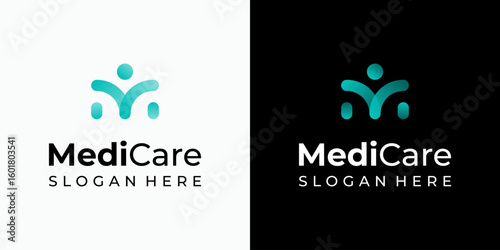Vector logo design of the initial M in the shape of a person with a modern, simple, clean, and abstract style. Icon for business, medical, coaching, and personal branding.