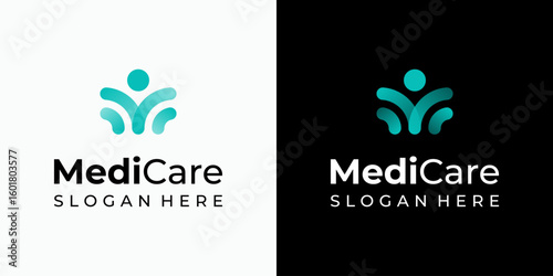 Vector logo design of the initial M in the shape of a person with a modern, simple, clean, and abstract style. Icon for business, medical, coaching, and personal branding.