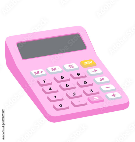 Pink calculator with math keys, 3D style, cute for budgeting.