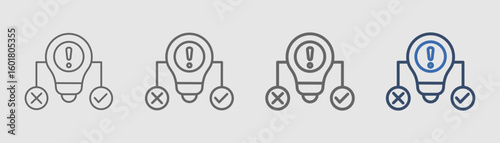 
Hypothesis line icon with light bulb, exclamation mark, men and plus sign