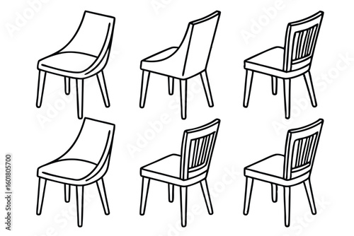 Vector illustration of various modern chairs in outlines for interior design concepts