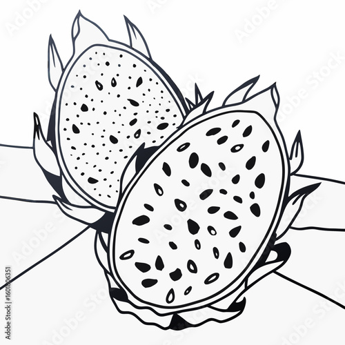 Cross Section of Dragon Fruit Displaying Vibrant Seeds and Unique Texture