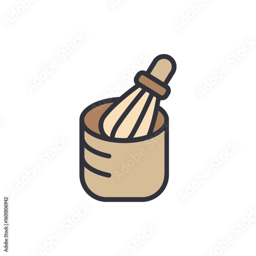 Stylized Illustration Of A Clay Mortar And Pestle For Spice Preparation