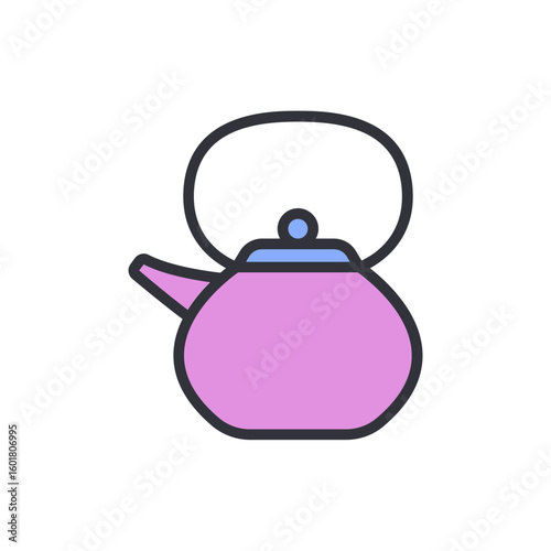 Stylized Pink Teapot With Blue Lid Isolated On Transparent Background