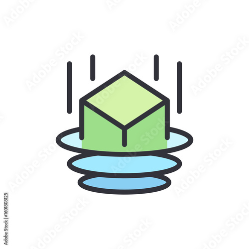 Abstract Illustration Of A Floating Cube With Geometric Accents