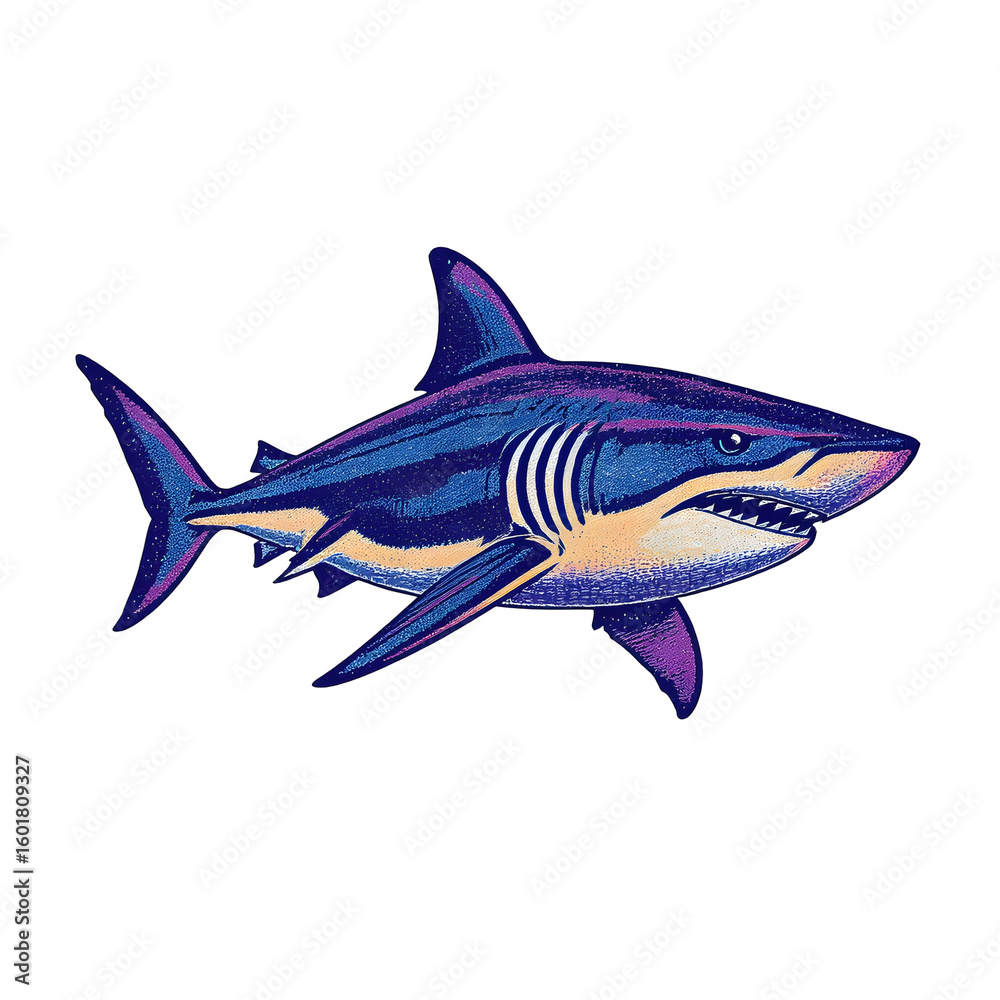 Obraz premium Digital Art of a Shark with Navy Blue and Purple Hues with a Transparent Background