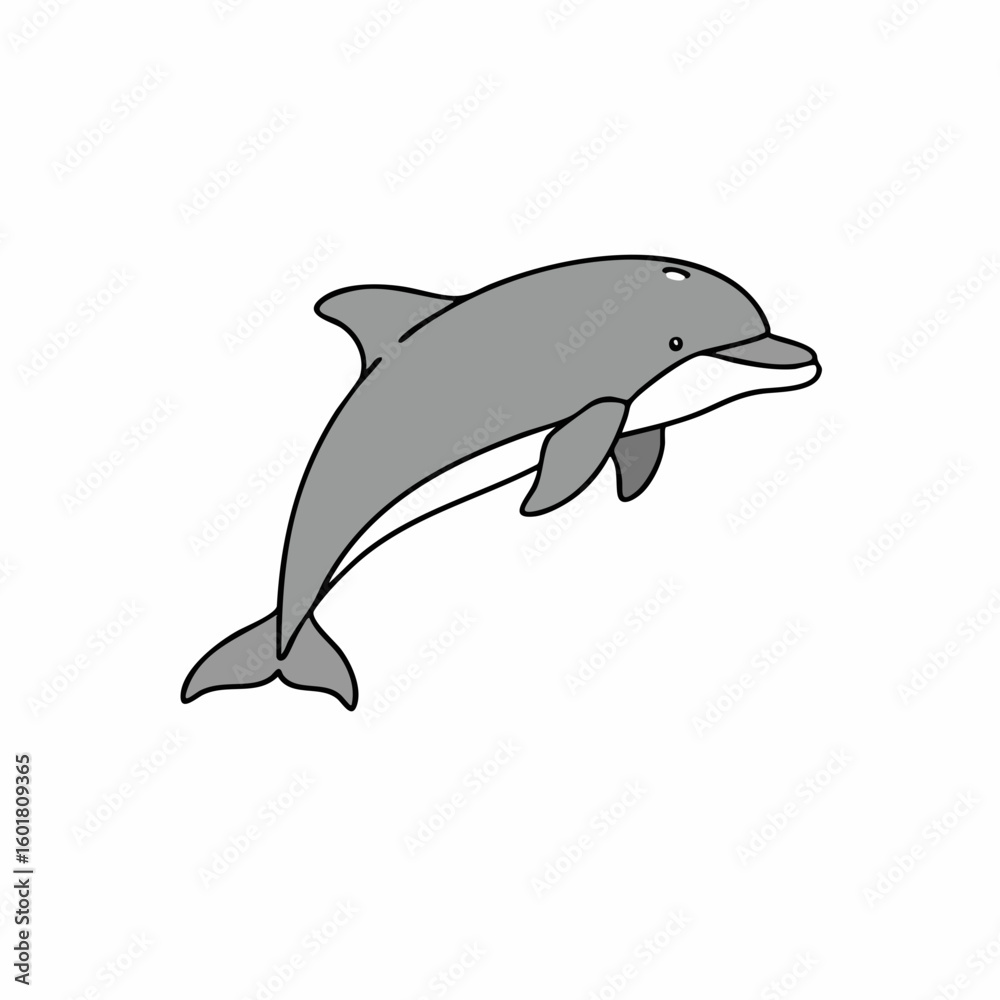 Fototapeta premium Cartoon Gray Dolphin Leaping with Black Outline and White Underside