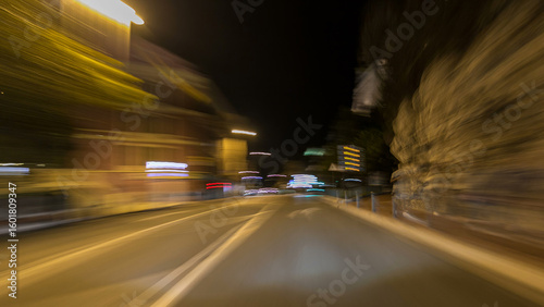 Monaco city roads traffic at night with car light trails timelapse hyperlapse...