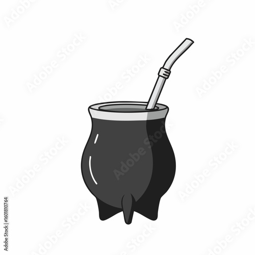 Stylized Yerba Mate Gourd with Bombilla, Traditional South American Drink