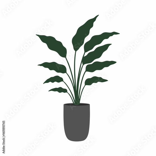 Simple Illustration of a Potted Plant with Dark Green Leaves