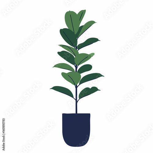 Stylized Fiddle Leaf Fig Plant in a Dark Blue Decorative Pot