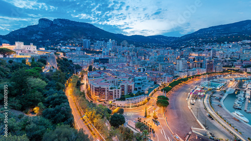 Tableau sur toile Panorama of Monte Carlo day to night timelapse from the observation deck in the