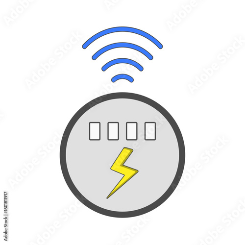 Smart electricity meter icon with lightning bolt and wireless signal, ideal for visualizing modern energy monitoring, smart grid usage tracking, and efficient power management.