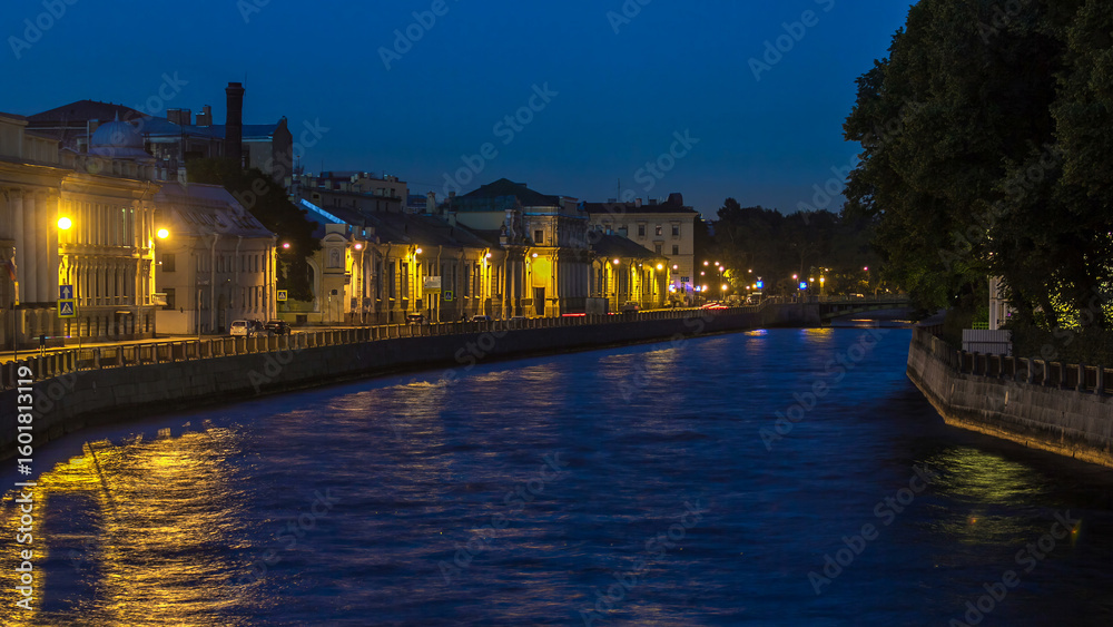 Fototapeta premium Fontanka river at night timelapse