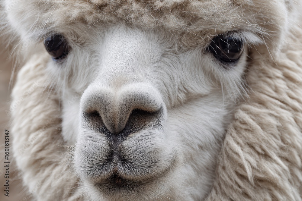 Fototapeta premium Detailed image of a white alpaca