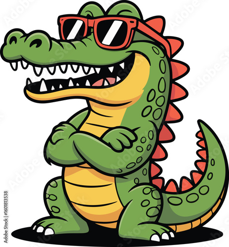 A cool cartoon alligator sporting sunglasses, Transparent png vector