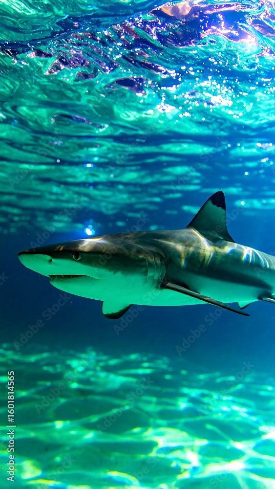 Fototapeta premium Shark in vibrant underwater scene