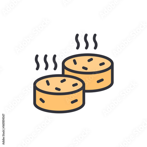 Two Hotcakes Emitting Steam In An Appetizing Arrangement Illustration