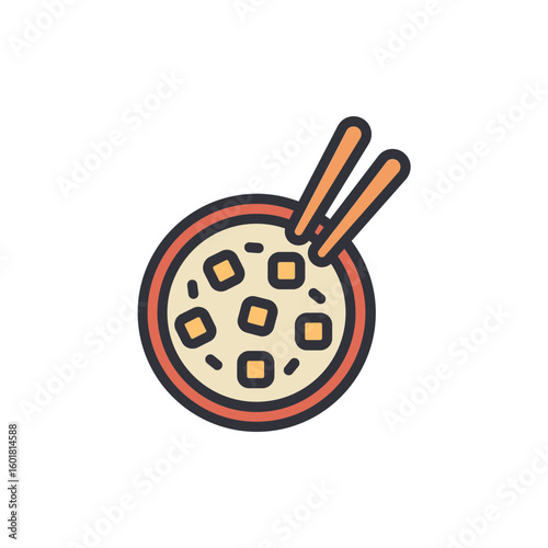 Delicious Miso Soup With Tofu Cubes And Chopsticks For Dinner Time