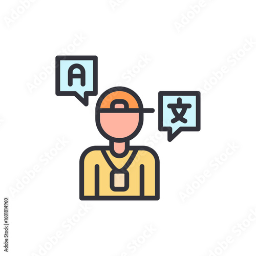 Person Speaking Languages Represented By Speech Bubbles With Text