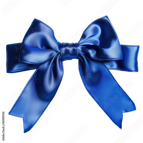 Blue bow with long ribbon on transparent background
