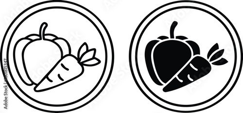 Vegan icons. Black and White Vector Vegetables Icons. Label for Natural and Organic Products. Ecological Food
