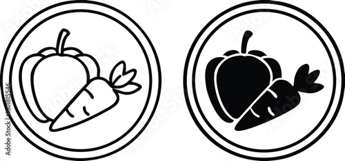 Vegan icons. Black and White Vector Vegetables Icons. Label for Natural and Organic Products. Ecological Food
