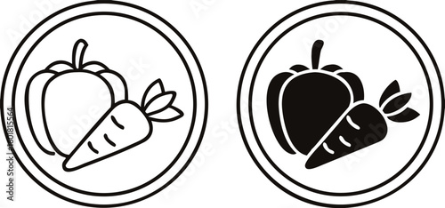 Vegan icons. Black and White Vector Vegetables Icons. Label for Natural and Organic Products. Ecological Food

