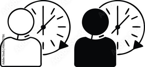Habits icons. Black and White Vector Icons. A Person Performing an Action at the Same Time. Lifestyle Concept