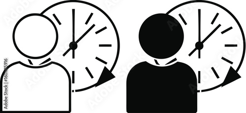 Habits icons. Black and White Vector Icons. A Person Performing an Action at the Same Time. Lifestyle Concept