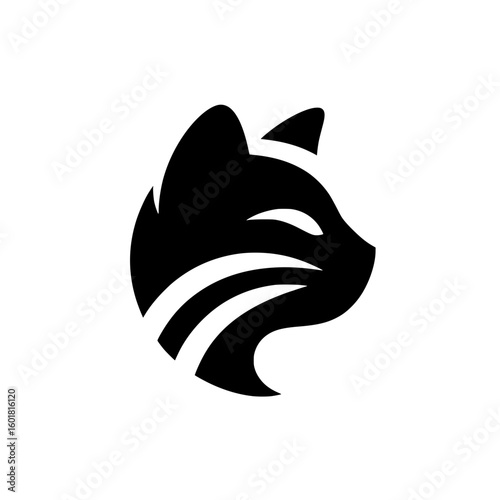 Cute smiling cat face icon in solid black, perfect for pet-related apps, veterinary branding, or animal-themed interface design.