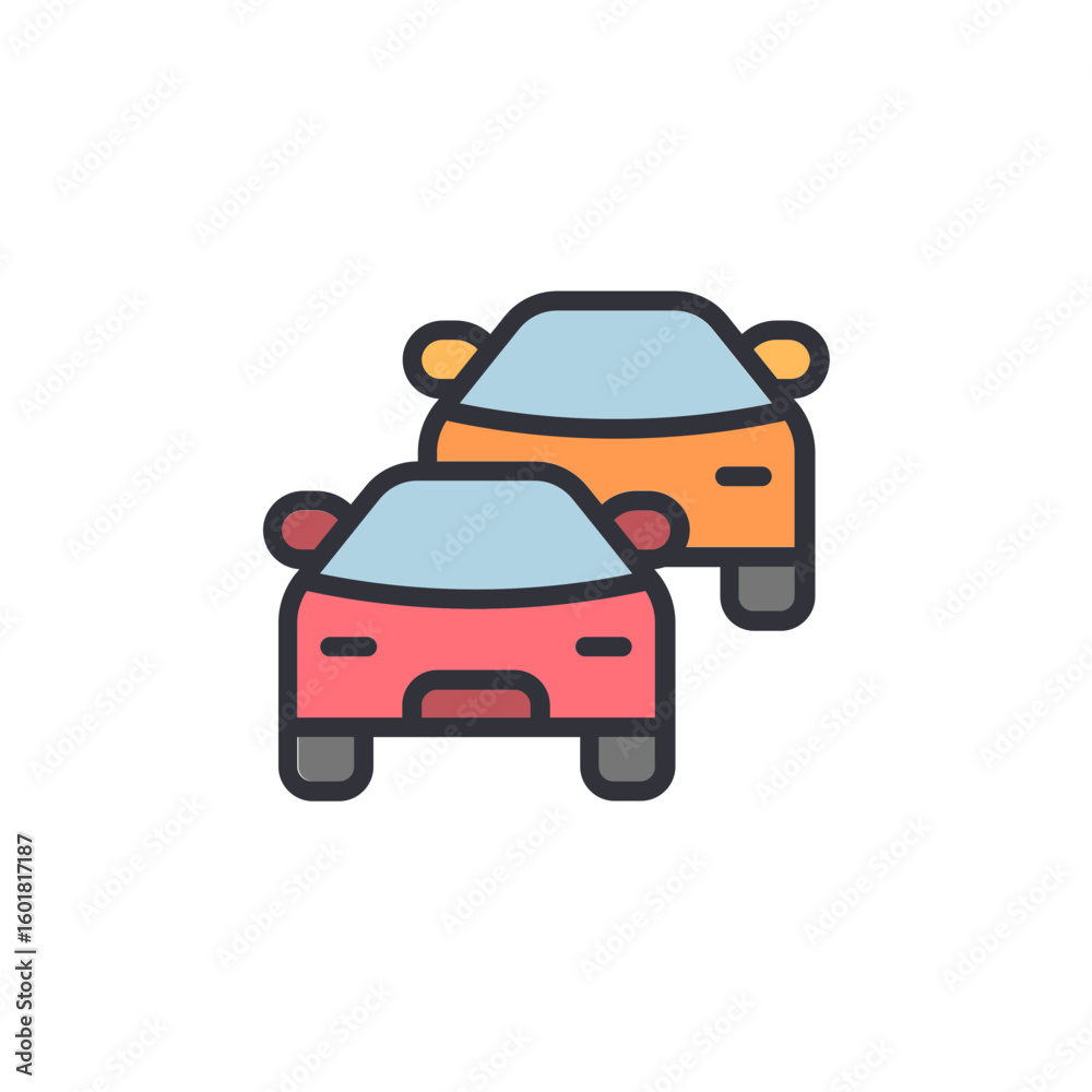 Fototapeta premium Stylized Illustration Of Two Cars Racing With A Transparent Overlay