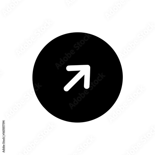 Up-right arrow icon in a bold black circle, symbolizing external link, upper-right movement, or growth direction.