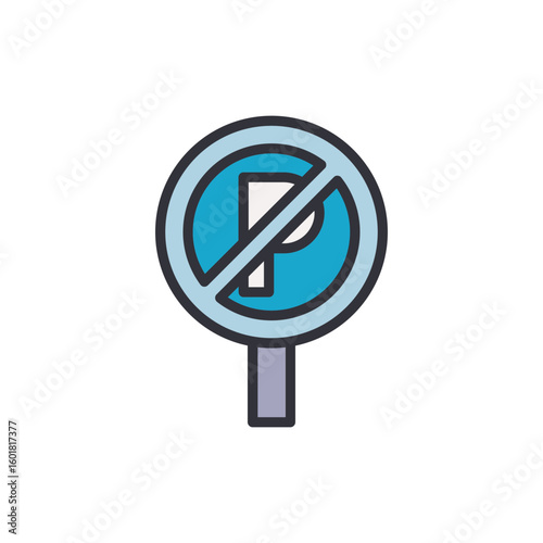 Vibrant No Parking Symbol With Prominent Crossbar And Bold Lettering