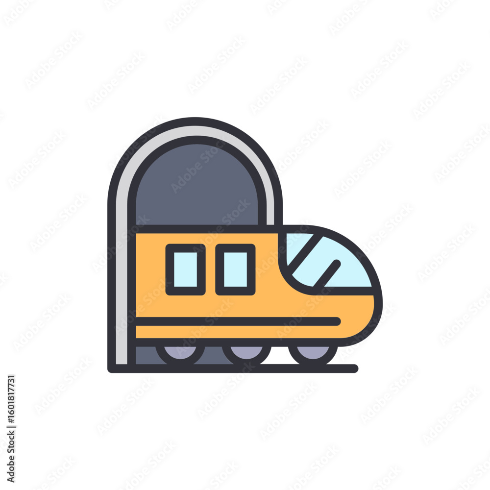 Fototapeta premium Cartoon Train Emerging From A Tunnel On A Transparent Background