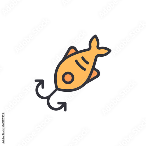 Illustration Of A Bright Orange Fish Lure With Two Hooks Design