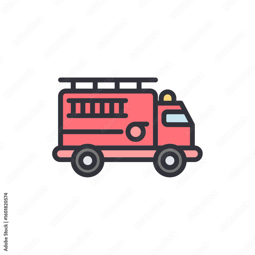 Fototapeta premium Isolated Fire Truck Icon With Ladder And Emergency Symbol Vector