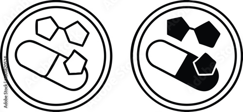 High Potency Minerals Icons. Black and White Vector Icons. Label for Packaging of Medicines and Food Products