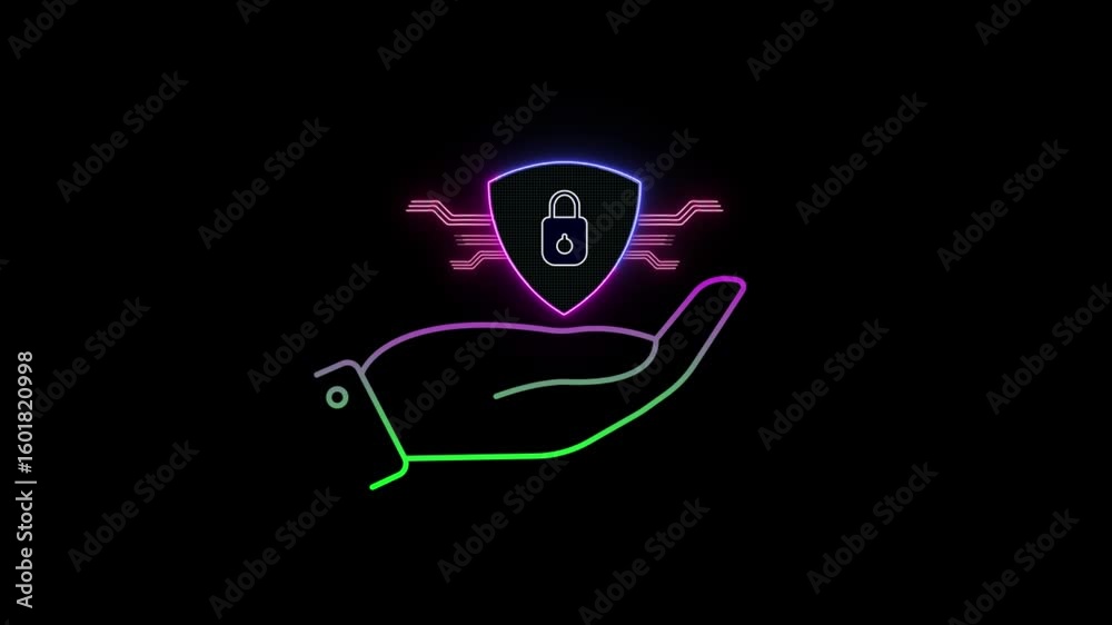 Neon Shield of Protection with Hands - 4K Motion Graphic Stock Video. Neon Shield of Protection with Hands - 4K Motion Graphic Stock Video.