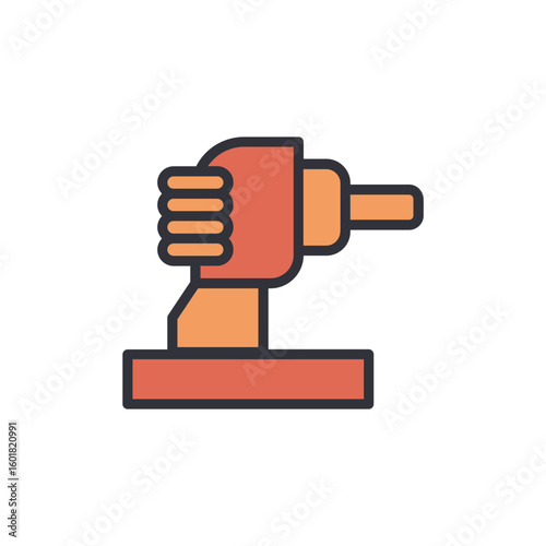 Stylized Illustration Of A Hand Operating Industrial Machinery Tool