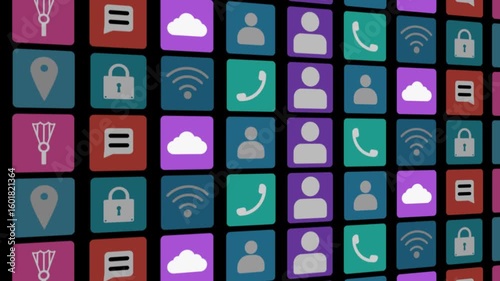 Animated 4K Seamless Pattern: Colorful Geometric Icons.