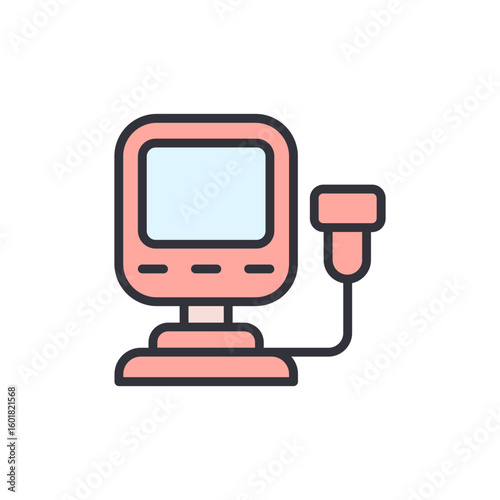 Stylized Medical Ultrasound Diagnostic Device Illustration With Transmitter