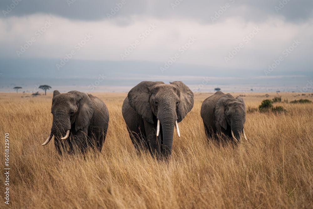 Obraz premium Elephants in Kenya s Maasai Mara