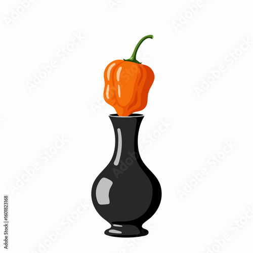 Orange Habanero Pepper in Black Vase Still Life