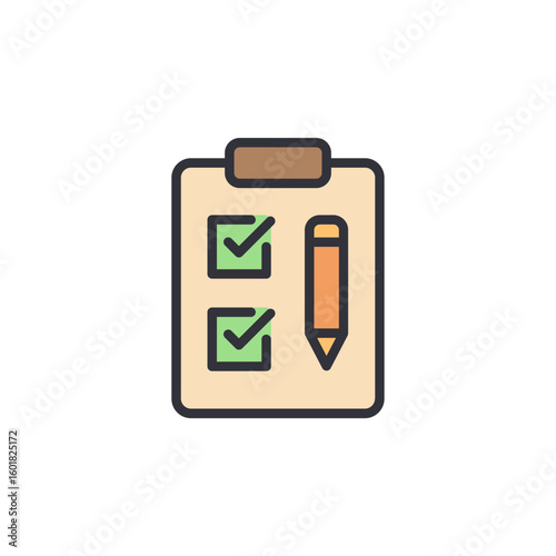 Clipboard With Checkmarks And Pencil Illustration On Transparent Layout